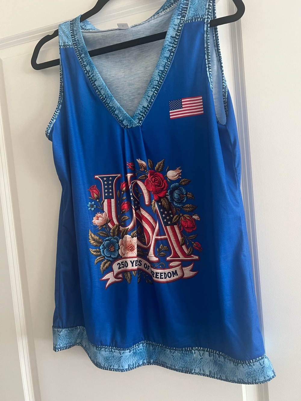 Blue USA Graphic V-Neck Tank Top